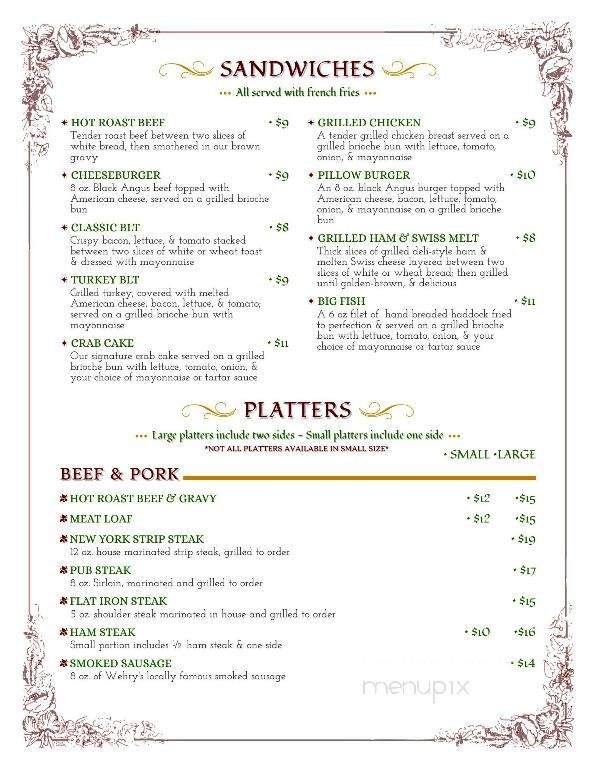 National Hotel Pillow - Pillow, PA menu_pic