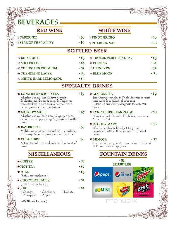 National Hotel Pillow - Pillow, PA menu_pic