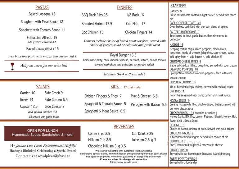 The Original Royal Pizza - Winnipeg, MB menu_pic