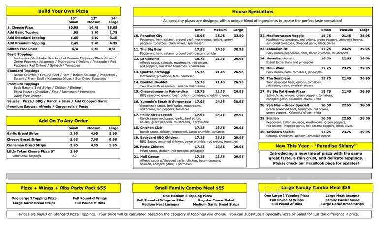 Paradise Pizza - Scotch Creek, BC menu_pic