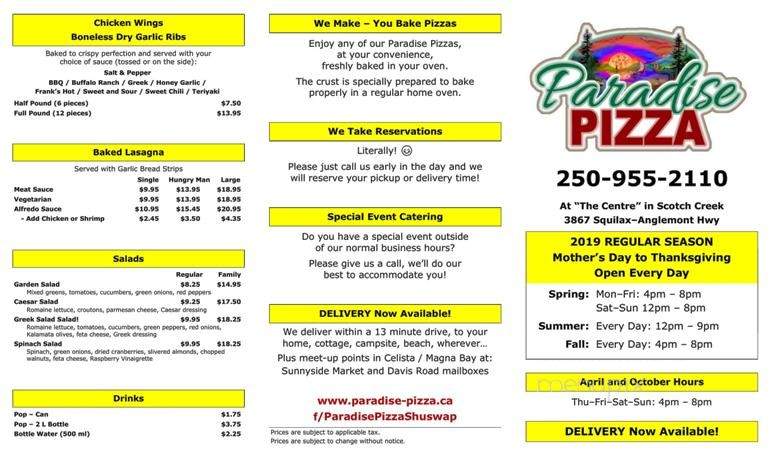 Paradise Pizza - Scotch Creek, BC menu_pic
