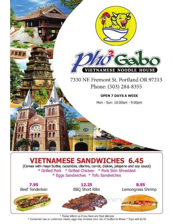 Pho Gabo - Portland, OR menu_pic