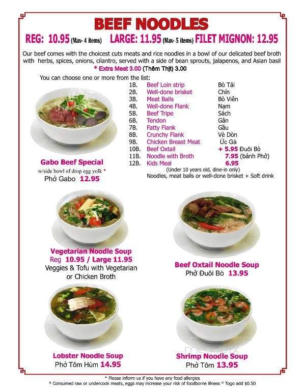 Pho Gabo - Portland, OR menu_pic