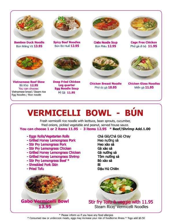 Pho Gabo - Portland, OR menu_pic