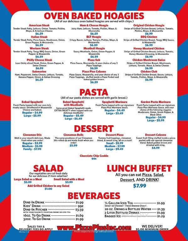 Menu of Pizza Plus Of Indian Springs in Kingsport, TN 37664