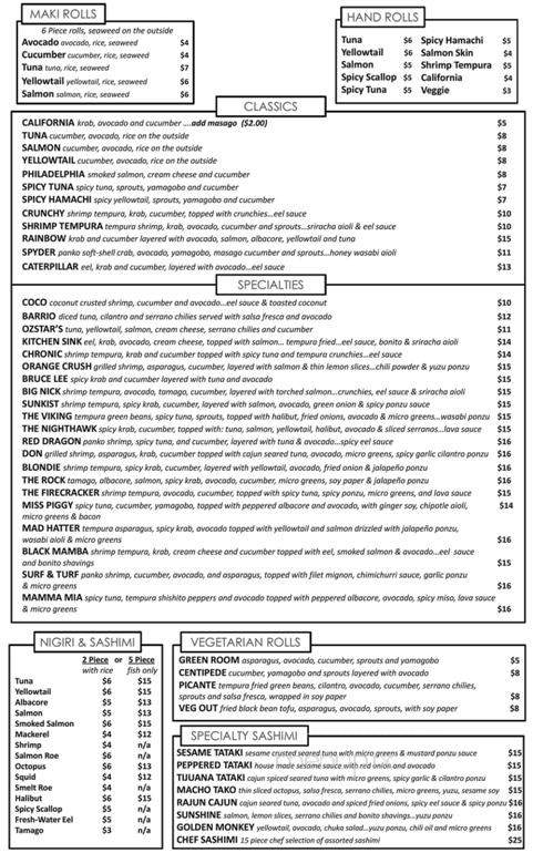 Sushi on the Rock - La Jolla, CA menu_pic