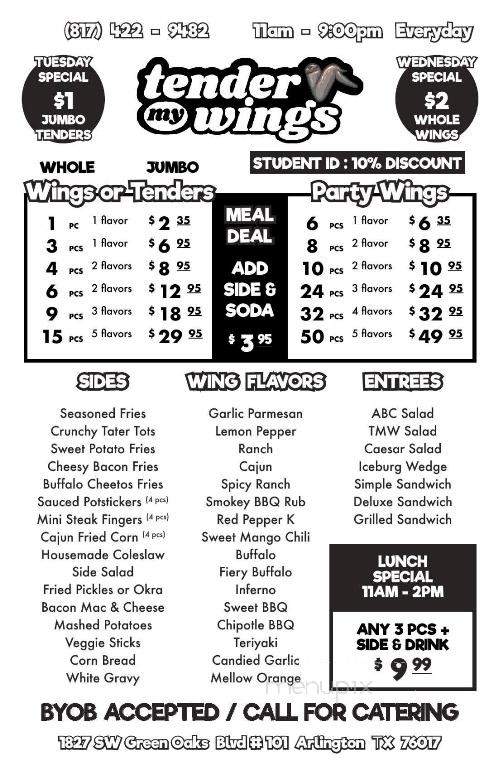 Tender My Wings - Arlington, TX menu_pic