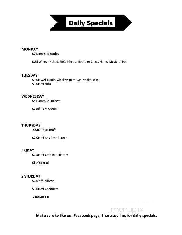 Shortstop Inn - Wakarusa, IN menu_pic