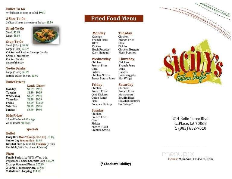Sicily's Italian Buffet - LaPlace, LA menu_pic
