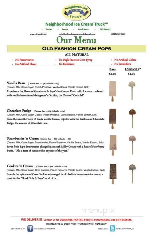 Neighborhood Ice Cream Truck - Dallas, TX menu_pic