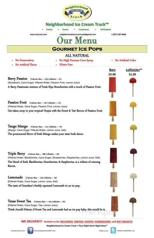 Neighborhood Ice Cream Truck - Dallas, TX menu_pic