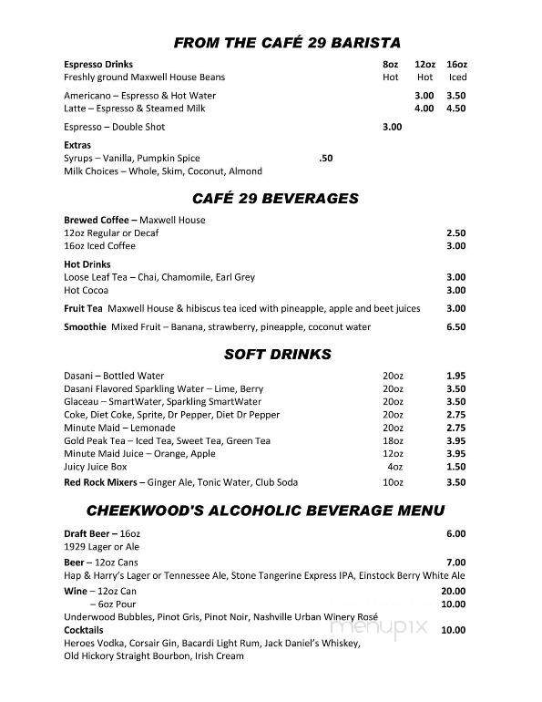 Cafe 29 - Nashville, TN menu_pic