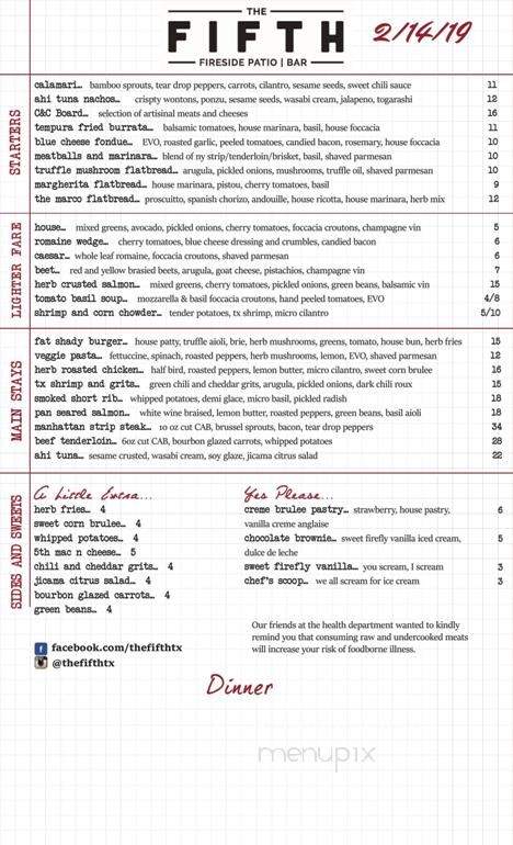 The Fifth: Fireside Patio and Bar - Richardson, TX menu_pic
