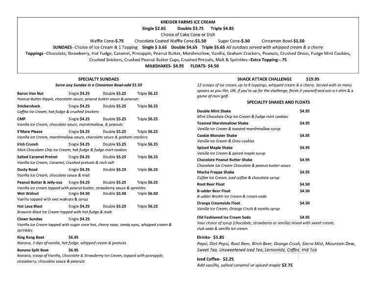 The Shack Restaurant & Mini Golf - Manheim, PA menu_pic