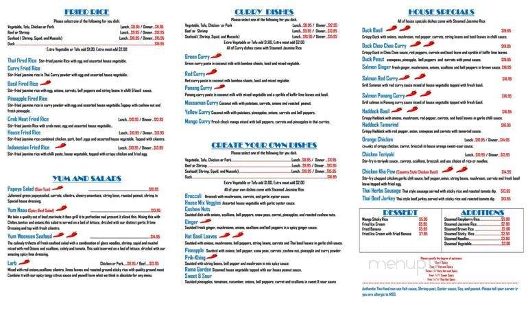 Tom Yum Thai Cuisine - Exeter, NH menu_pic