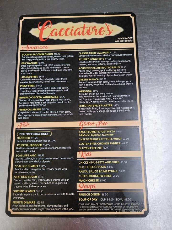 Cacciatore Bar & Grill - Ilion, NY menu_pic