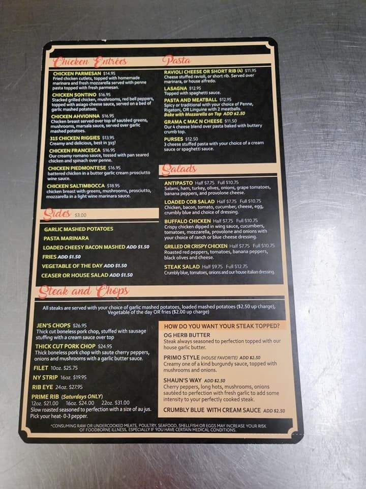 Cacciatore Bar & Grill - Ilion, NY menu_pic
