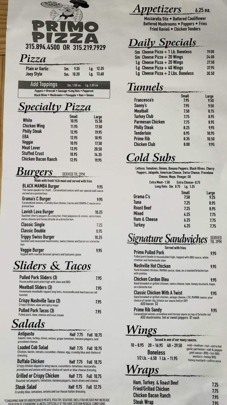Cacciatore Bar & Grill - Ilion, NY menu_pic