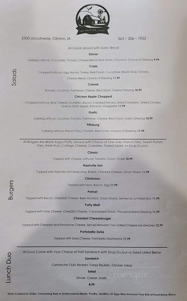 Frontier Restaurant - Clinton, IA menu_pic