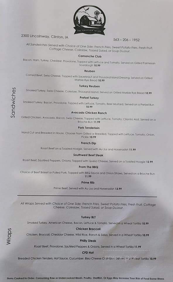 Frontier Restaurant - Clinton, IA menu_pic