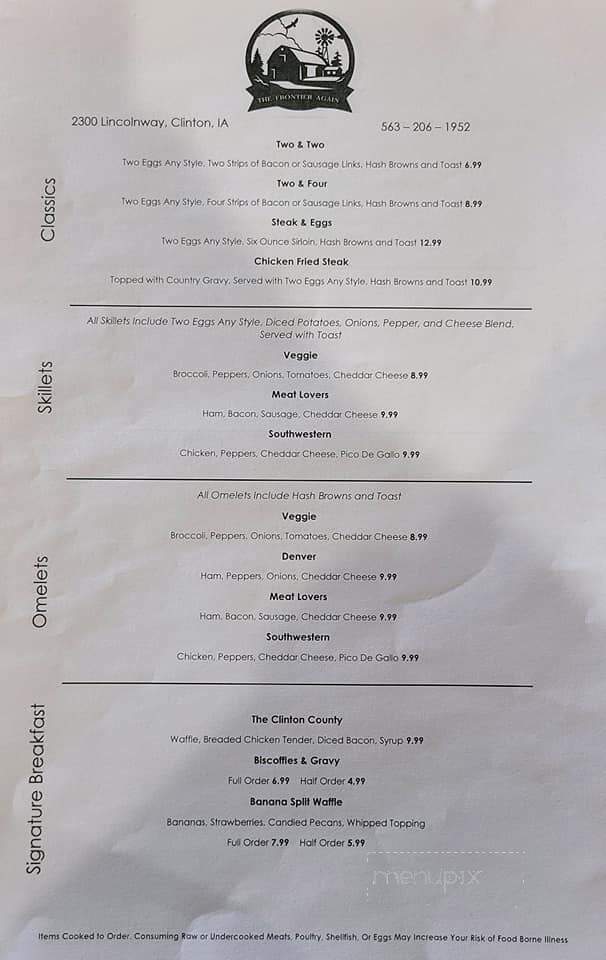 Frontier Restaurant - Clinton, IA menu_pic
