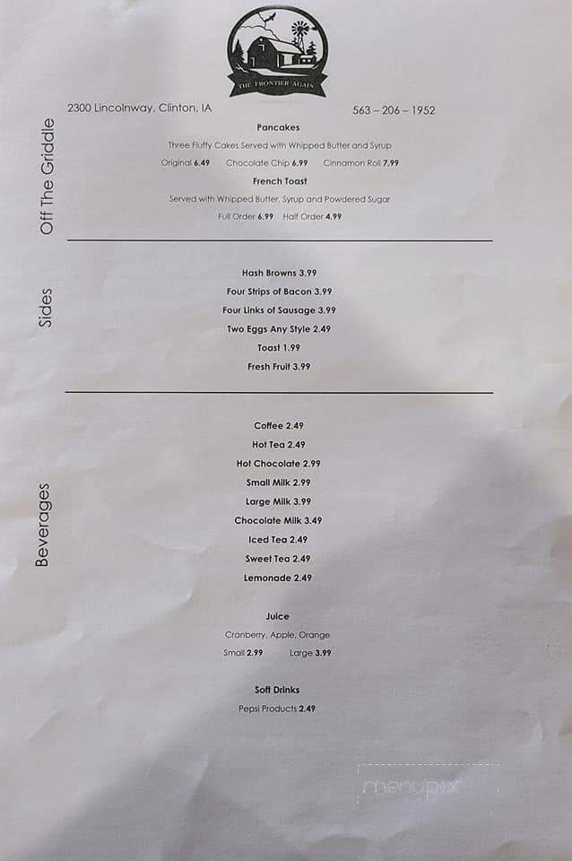 Frontier Restaurant - Clinton, IA menu_pic