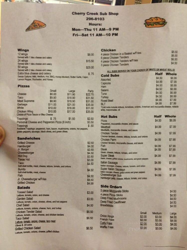 Cherry Creek Sub Shop - Cherry Creek, NY menu_pic