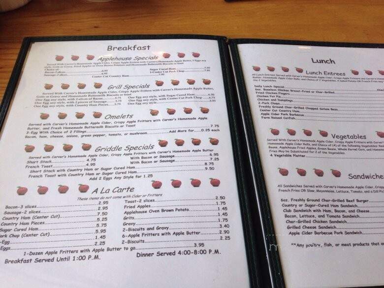 Carver Applehouse Restaurant - Cosby, TN menu_pic