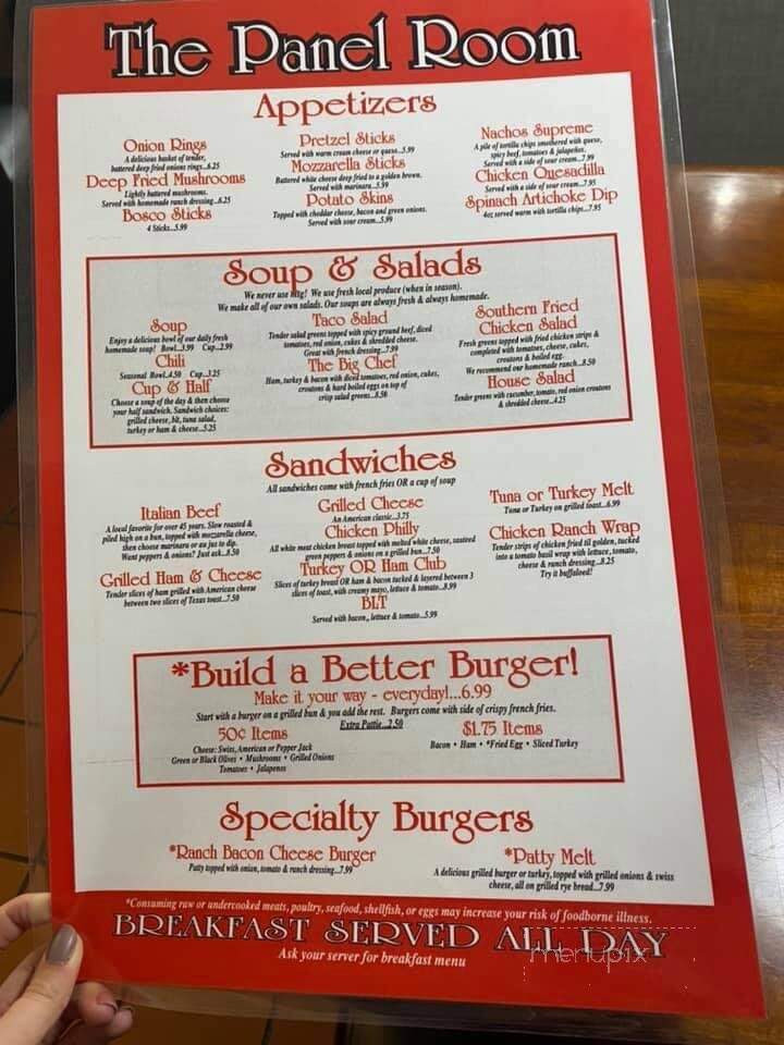 Panel Room - Hartford, MI menu_pic