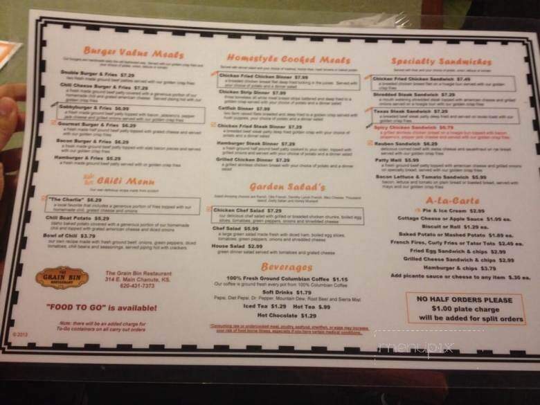The Grain Bin Restaurant - Chanute, KS menu_pic