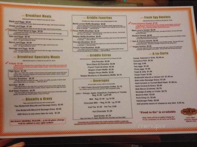 The Grain Bin Restaurant - Chanute, KS menu_pic