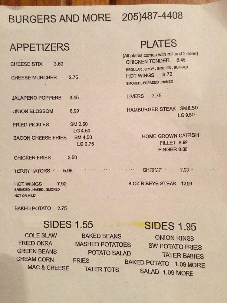 Burgers & More - Winfield, AL menu_pic