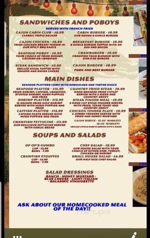 Op-Op's Cajun Cabin - Mansura, LA menu_pic