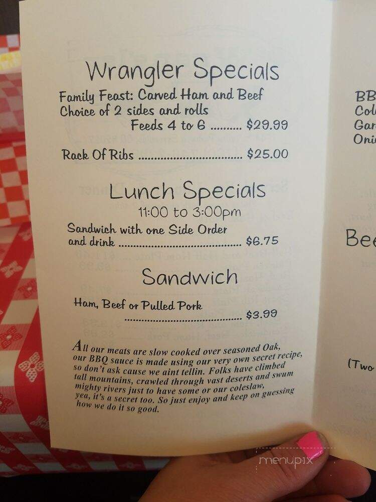 Menu of Wrangler Family Barbeque in Escondido, CA 92027