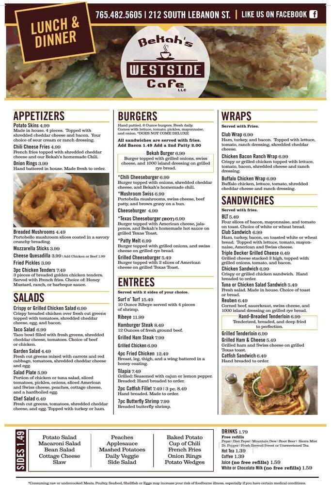 Bekah's Westside Cafe - Lebanon, IN menu_pic