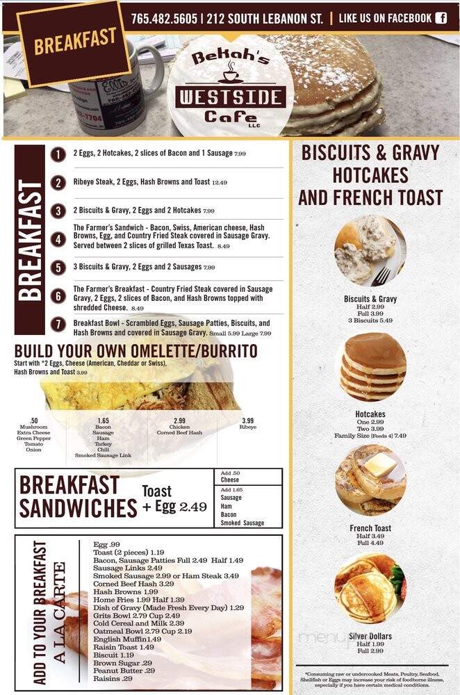 Bekah's Westside Cafe - Lebanon, IN menu_pic