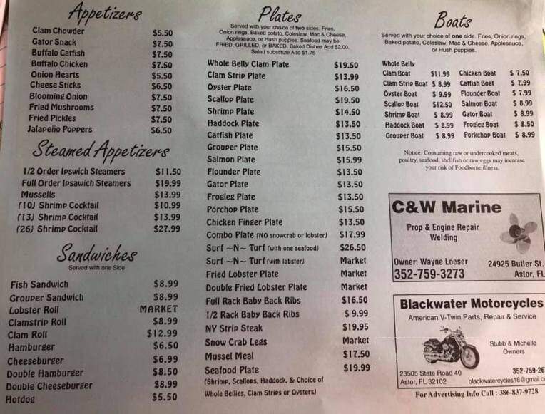 Menu of Essex Seafood Two in Pierson, FL 32180