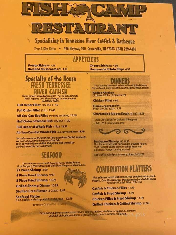 Fish Camp Restaurant - Centerville, TN menu_pic