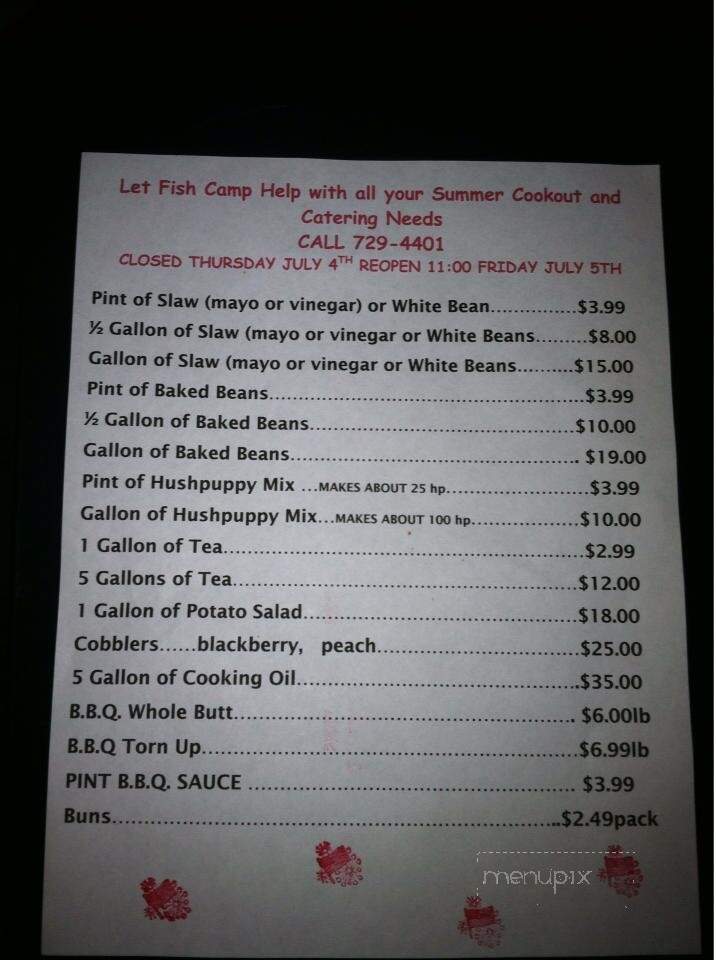 Fish Camp Restaurant - Centerville, TN menu_pic