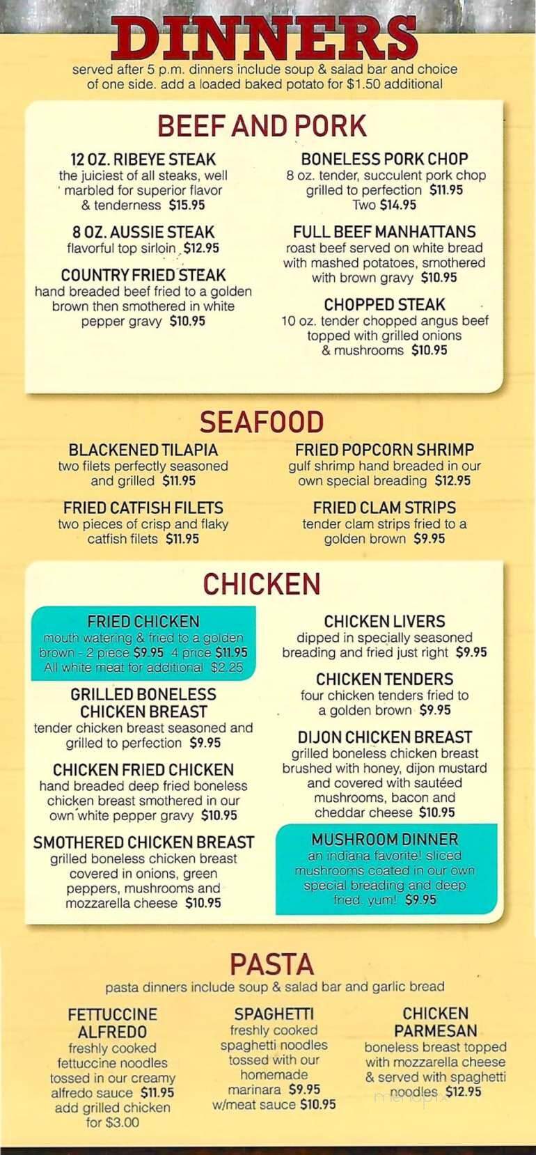 Under The Arch Restaurant - Marshall, IN menu_pic