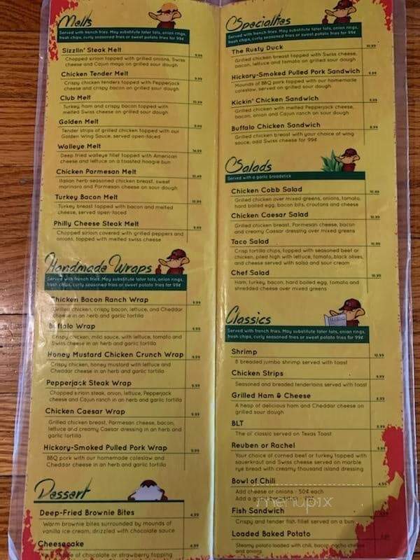 Rusty Duck - Dawson, MN menu_pic