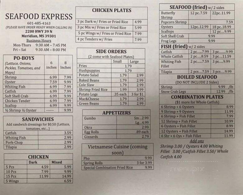 Seafood Express - Meridian, MS menu_pic