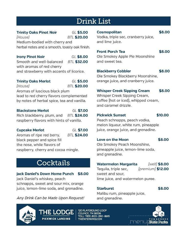 Pickwick Landing State Park - Pickwick Dam, TN menu_pic