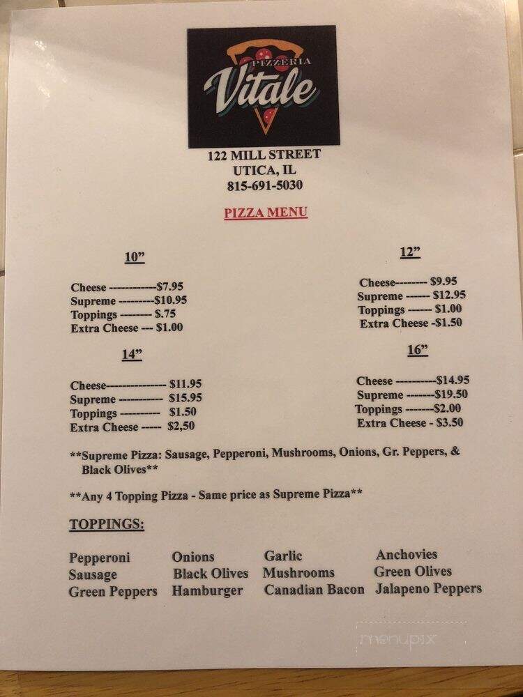 Vitale Pizzeria - North Utica, IL menu_pic