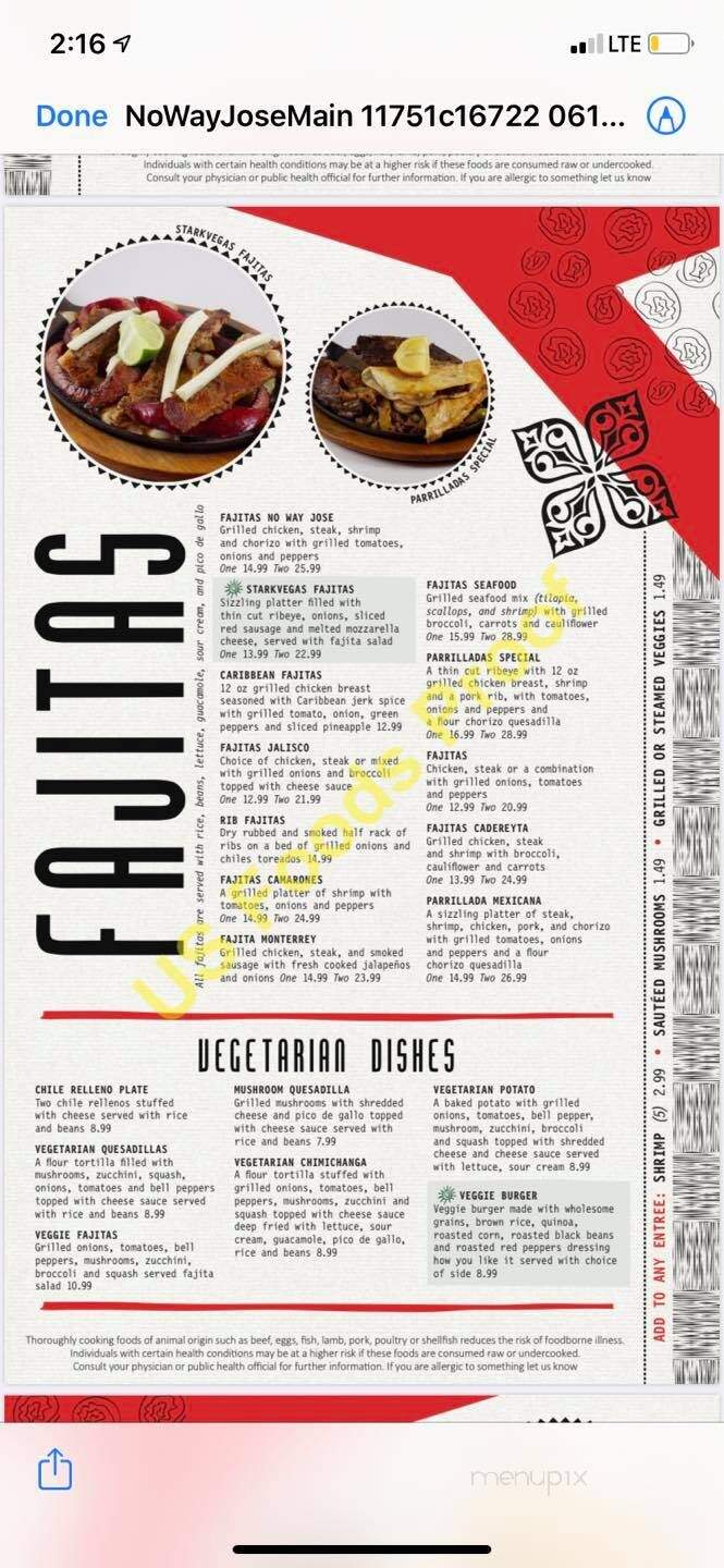 No Way Jose Restaurant - West Point, MS menu_pic