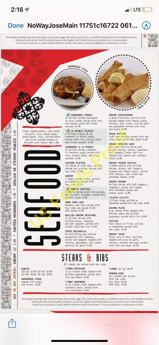 No Way Jose Restaurant - West Point, MS menu_pic