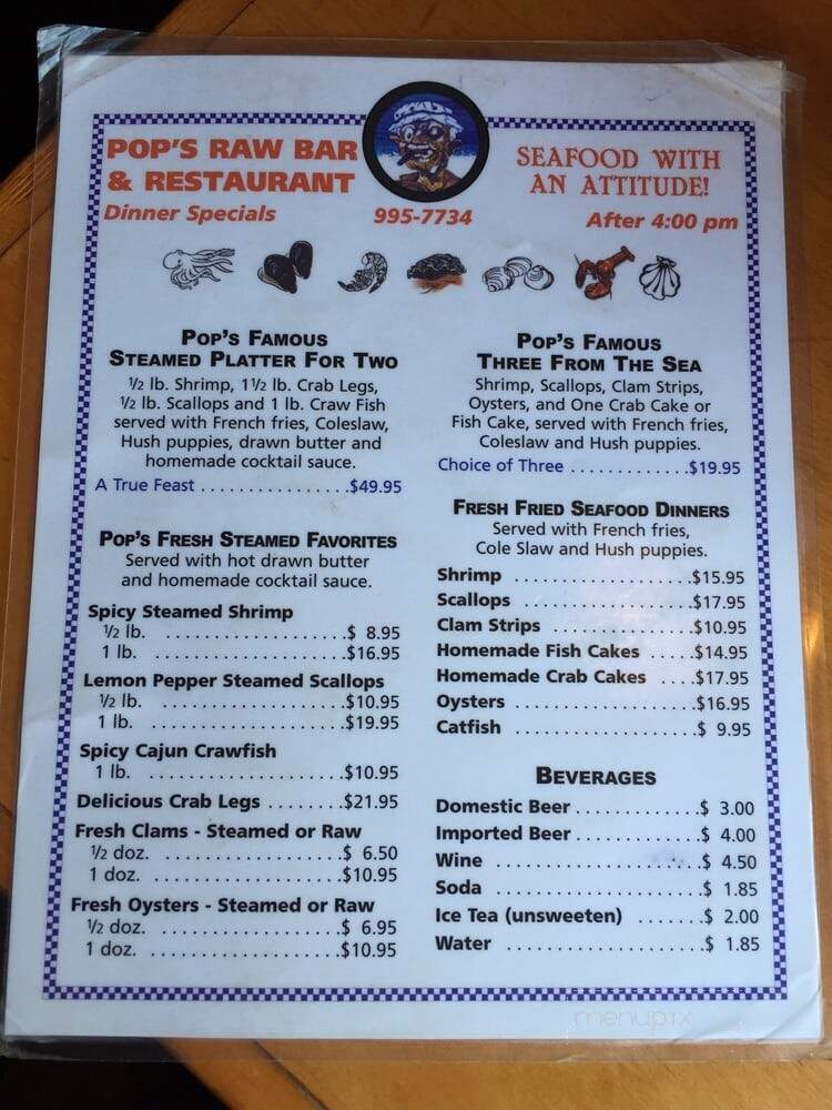 Pop's Raw Bar - Buxton, NC menu_pic