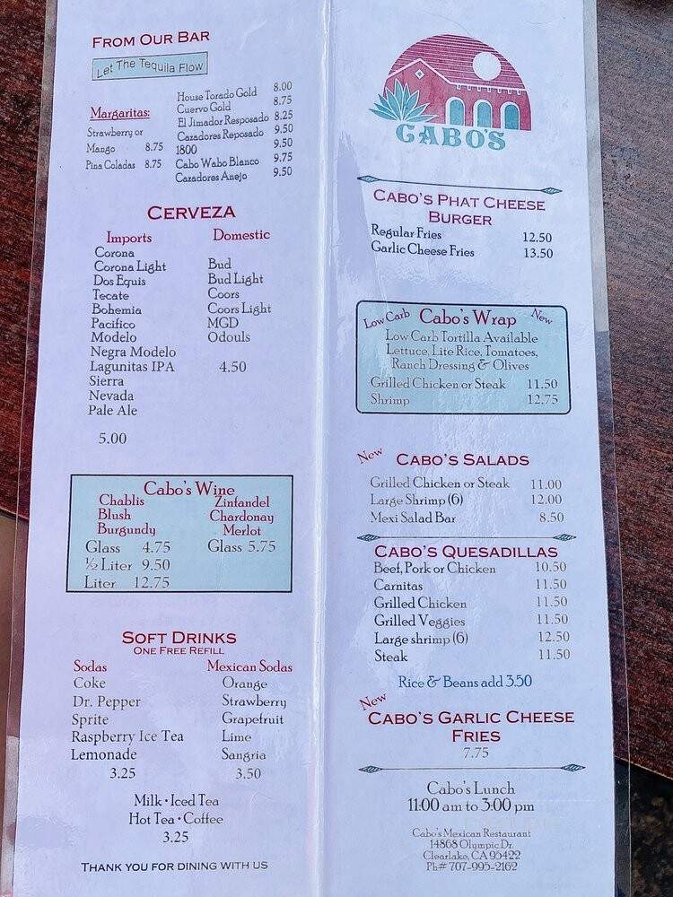 Cabos - Clearlake, CA menu_pic