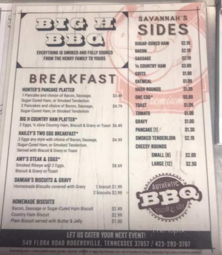 Big H BBQ - Rogersville, TN menu_pic