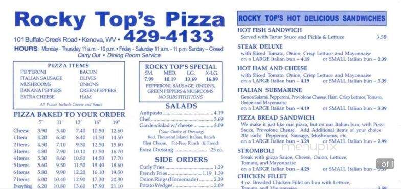 Rocky Tops Pizza - Kenova, WV menu_pic